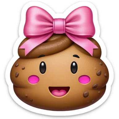 Poop emoji with pink bow on top sticker