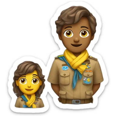 Un scout avec les cheveux marron et un foulard jaune et bleu  sticker