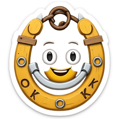 Emoji wooden sign with horseshoe with the inscription OK sticker