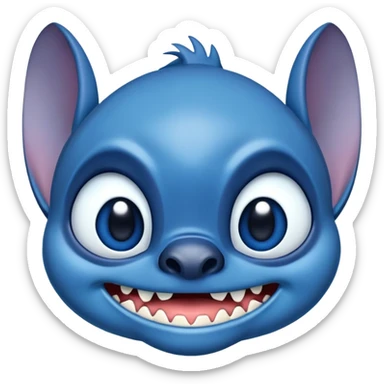 blue alien Stitch face from Lilo and Stitch with big eyes and sharp teeth sticker