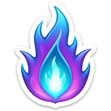 Magic glowing neon-Cyan-purple-gradient iridescent exotic magical glossy glassy burning blue-purple-flames fire will-o’wisp sticker