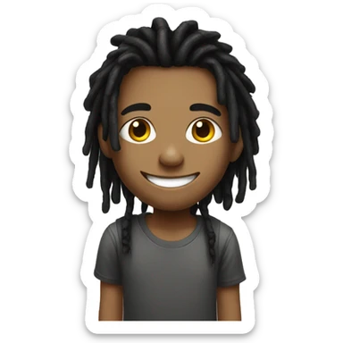 smiling boy in t-shirt with black dreads sticker