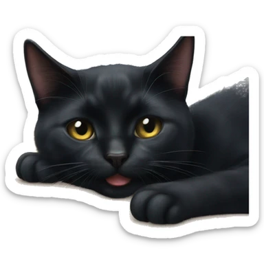 black cat licking an ice cube sticker