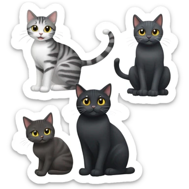 Two black cats and one grey tabby cat playing sticker