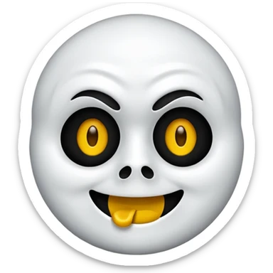 Um emoji estilo iOS do Ghostface, com sua icônica máscara branca e olhos e boca pretos, mas com um sorriso feliz. Ele usa um capuz preto e a forma geral do emoji deve ser arredondada e simplificada, semelhante a outros emojis do iOS. O fundo é transparente. sticker