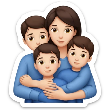 Brunette mom hugging 3 sons  sticker