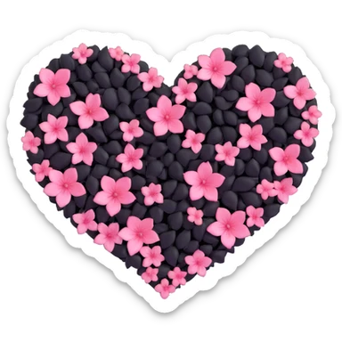 goth sakura heart, heart made of black sakura petals with subtle pink highlights, shiny and soft sticker
