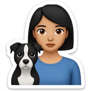 Make the pitbull black and white while keeping the woman and the overall style the same. Remove the background. sticker