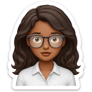 Emoji of a wavy hear dark young woman with glasses and a white shirt sticker