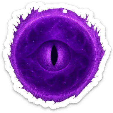 Change the green energy ball to a purple energy ball with a mystical eye in the center, keep the glowing and mystical effect, no background. Maintain the magical and ethereal appearance with vibrant purple hues and a glowing mystical eye at the core. sticker