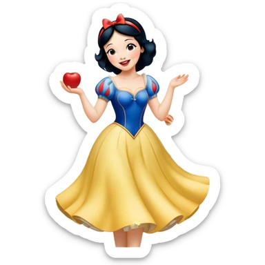Cinematic Playful Snow White Portrait Emoji, Laughing while dancing with woodland animals, dress twirling gracefully, a whimsical sparkle in her eye, radiating charm and pure delight! sticker