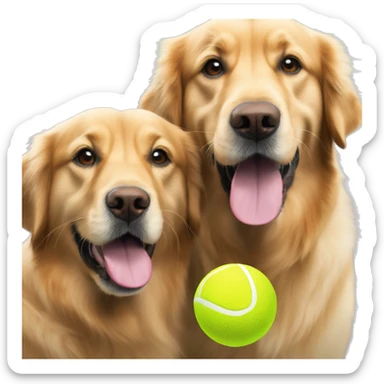 two golden retrievers with tennis ball in their mouths sticker