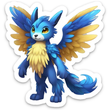 Anthro Sona Cool Edgy Cute Colorful Shy Winged Shiny Fakemon-Fantasy-Creature With Long Hair-Mane Full Body sticker