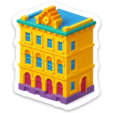 old Saint Petersburg building, yellow pastel facade, ornate details, isometric view sticker