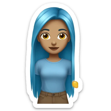 a girl with light tan skin, 511 T shirt  on,straight long blue hair, brown eyes, standing,very beautiful,very hot sticker