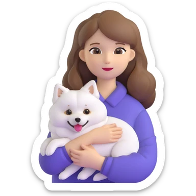 light brown hair girl with pale skin holding a Japanese spitz dog sticker