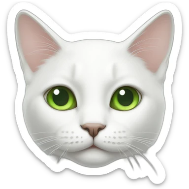 White cat with green ear and nose sticker