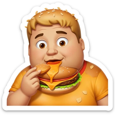 A fat guy eating a burger sticker