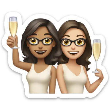 two caucasian brunette girls champagne sticker