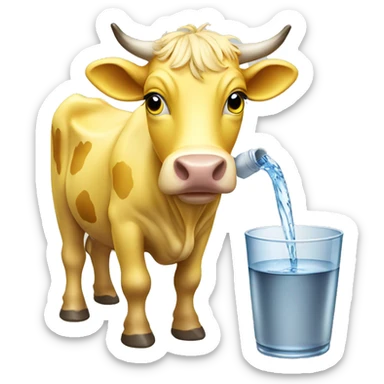 Yellow cow drinking water  sticker