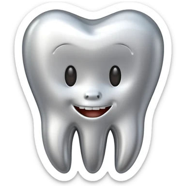 human tooth emoji, smooth chrome ceramic-metal texture, clean medical luxury aesthetic, isolated on white, no face sticker