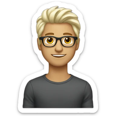 young guy with platinum blonde hair and tortoiseshell glasses sticker