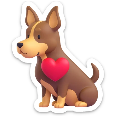 3D emoji-style dog silhouette with a heart shape integrated, simple and clear for a tab icon sticker