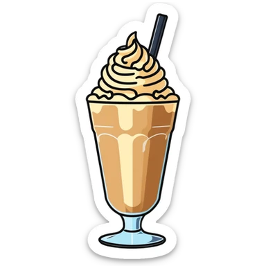 Cold coffee milkshake in a tall glass with ice cream on top sticker