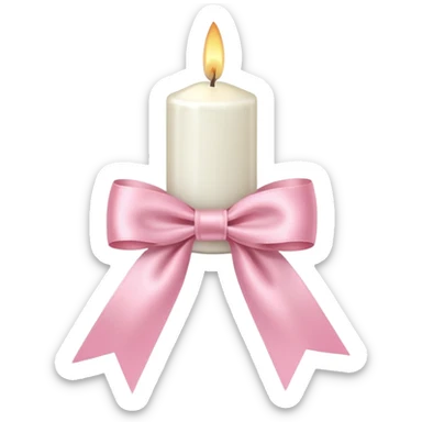 white candle with pink pastel ribbon sticker