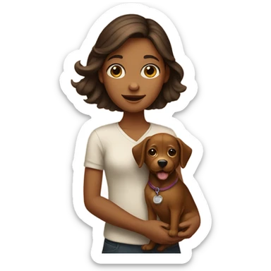 girl holding brown dog  sticker