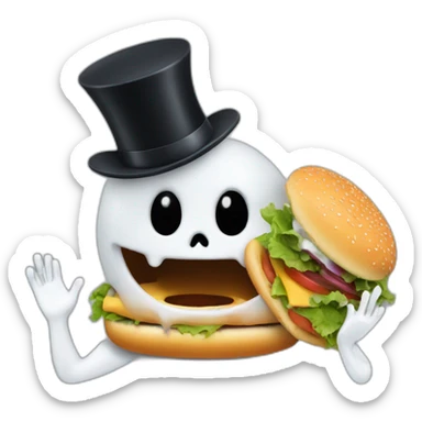 A ghost with a top hat eating a burger sticker