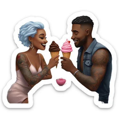Romantic ice cream date for beautiful tattooed couple sticker