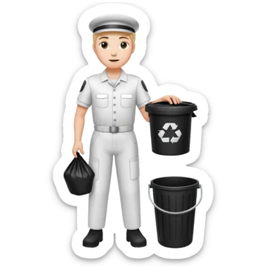 full body white housekeeper putting trash bag in the trash can sticker