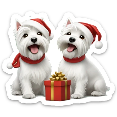 two west highland white terrier dogs celebrating christmas sticker