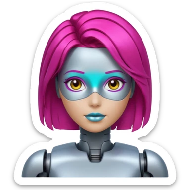 female vibrant hair color metalic robot face not human face sticker