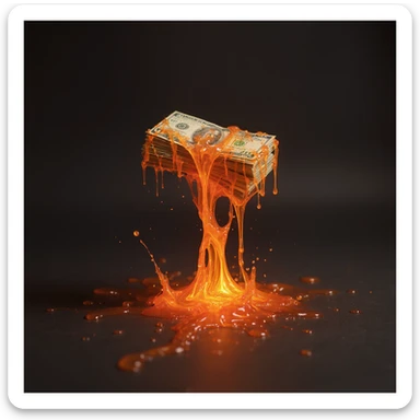 Remove the background from the image, keeping only the realistic, photorealistic molten money flowing like lava with a transparent background. sticker