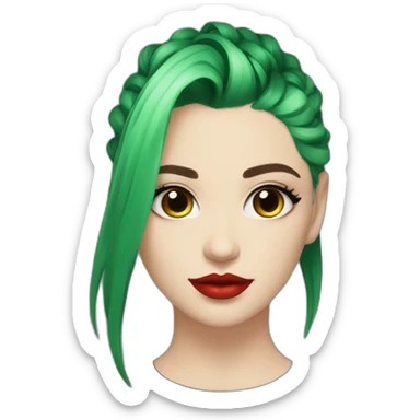 green hair, black outfit, white girl, red lips, looking directly camera, e girl, short hair sticker