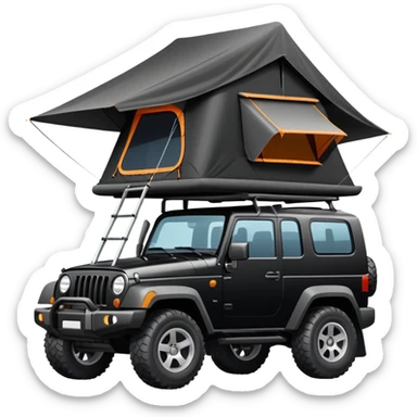 black car with roof tent sticker
