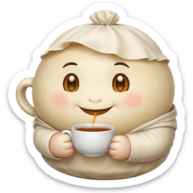 dumpling character drinking tea  sticker