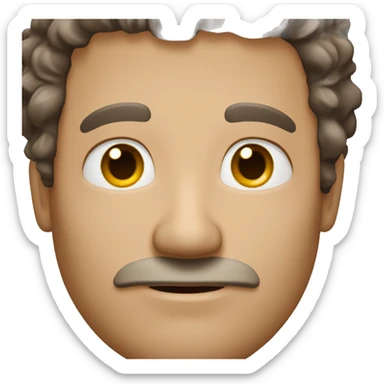 middle aged guy with brown curly hair, light eyebrows and a slighty bigger blushed nose sticker