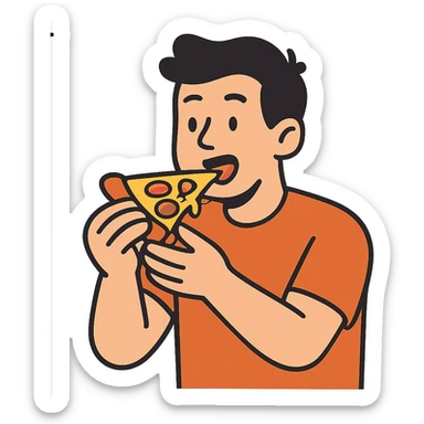 flat toon style man eating pizza sticker