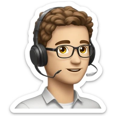 An it administrator with a yealink headset on, brown hair and 18 years old - australian sticker