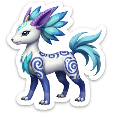 Tropical Tiny Marked Patterned Tribal Colorful Skilled Adept Graceful Asian Painted Garurumon-Meloetta-Absol-Suicune-Cobalion-fusion-hybrid-creature (full body) sticker