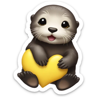 Baby sea otter with yellow heart in its paws sticker