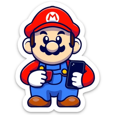 Mario character with a smartphone sticker