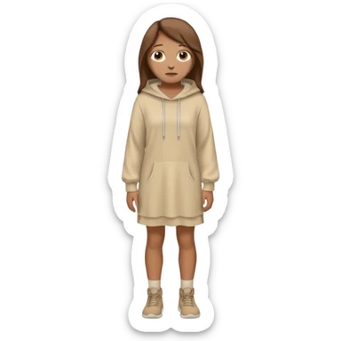 fullbody, head-to-toe, Lazarus's sister, Jesus's friend, with brown hair, beige dress, and a head hoodie, normal emoji style sticker
