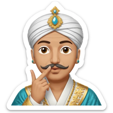 A turkish Sultan putting a finger in front of his mouth while his eyes are pure white sticker