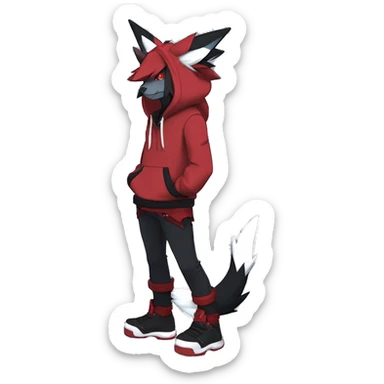 Edgy Cool Anthro Zoroark-Zangoose-Litten Fakemon Fursona Hoodie Full Body sticker