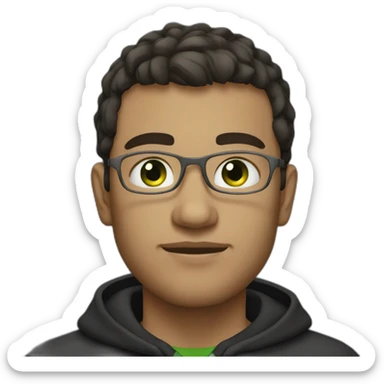 Programmer with dark fade haircut, green grey eyes without glasses in black hoodie sticker