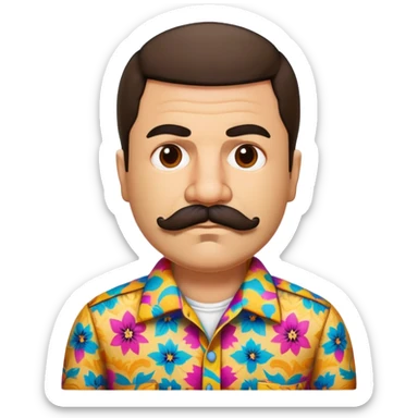 El Chapo character with mustache wearing a colorful patterned shirt sticker